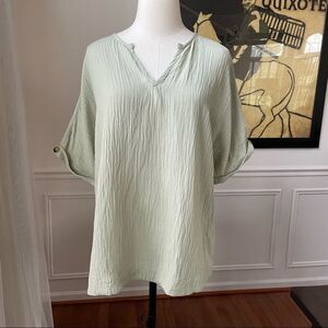 Soft Surroundings Sage Green Notched Neck Tunic L